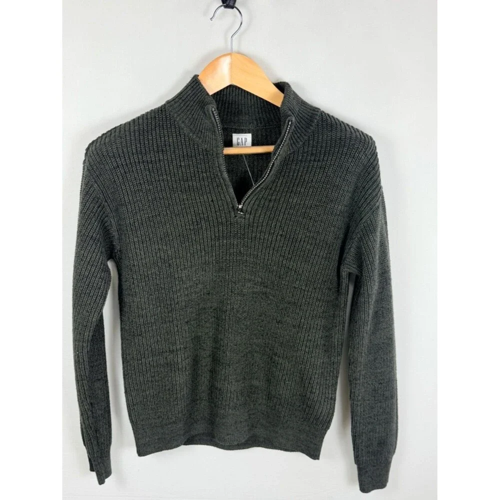 GAP Kids XL Ribbed Quarter Zip Sweater Green Pullover Cotton Blend 12 Mock Neck